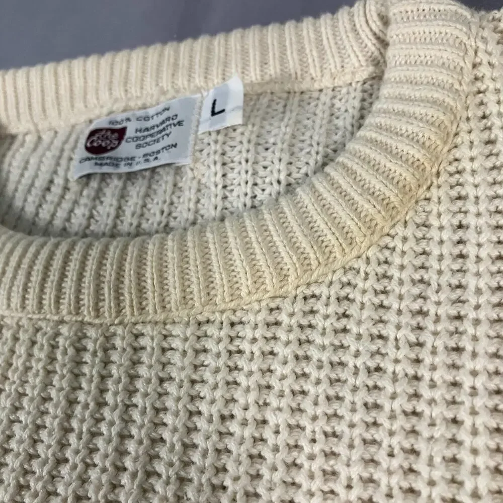 Harvard The Coop Sweater Men’s Large Cream Cotton‎ Crewneck Made in USA College